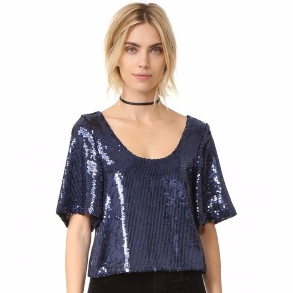 Free People sequin short sleeve cropped shirt